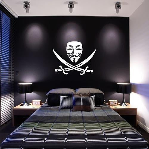 Anonymous Pirate Guy Fawkes Mask & Swords - 23" Die Cut Vinyl Wall Decal Sticker