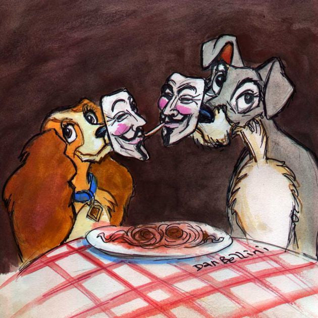 Anonymous Lady And The Tramp | Dan Bellini Occupy Art Print | Blasted Rat