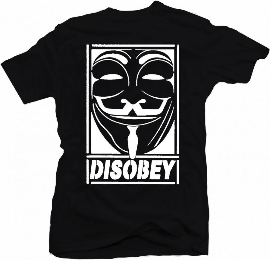 Anonymous Disobey Mask White Text T-shirt | Blasted Rat