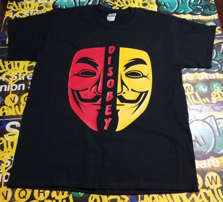 Anonymous Disobey Red Yellow Mask T-shirt