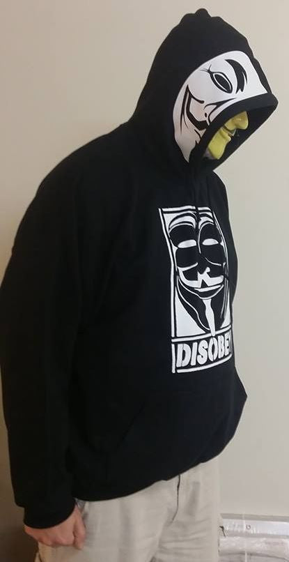 Anonymous Disobey With White Hood Print Hoodie