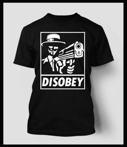 Anonymous Disobey with a Gun T-shirt in White Print | Blasted Rat