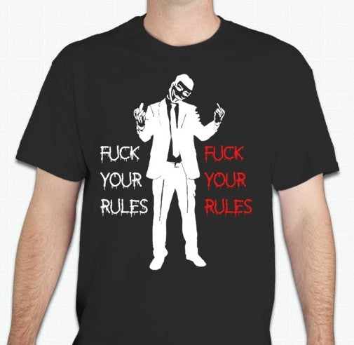 Anonymous Fuck Your Rules Middle Finger Man Graffity T-shirt