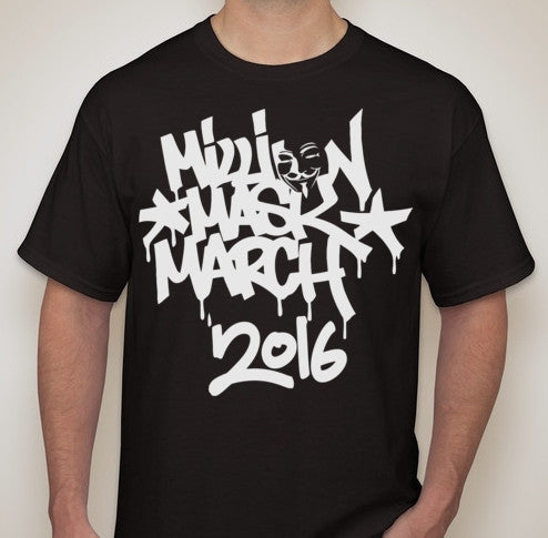 Anonymous Million Mask March 2016 White Graffiti Art T-shirt