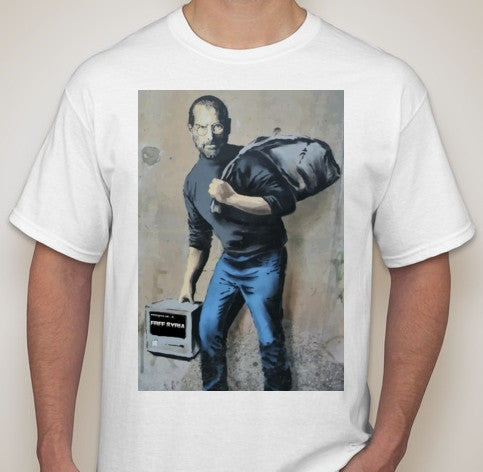 Banksy Steve Jobs As Syrian Refugee Calais Street Art Wall Graffity T-shirt | Blasted Rat