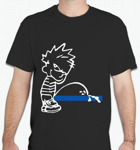 ACAB Calvin Pissing On The Thin Blue Line T-shirt