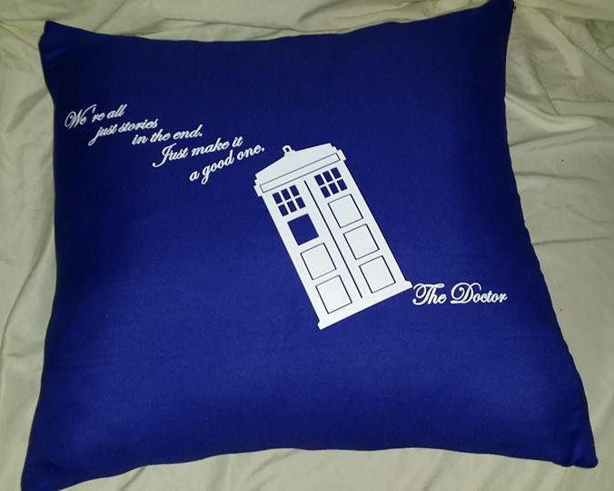 Doctor Who Quote We Are All Just Stories Phone Booth Pillow Cover