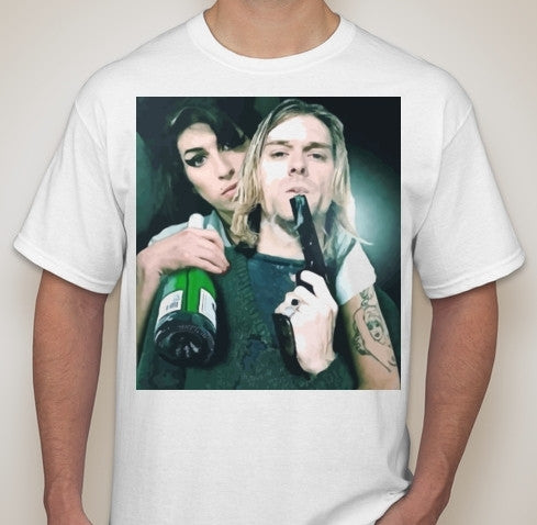 Kurt Cobain With Amy Winehouse Smoking Gun Champagne T-shirt | Blasted Rat