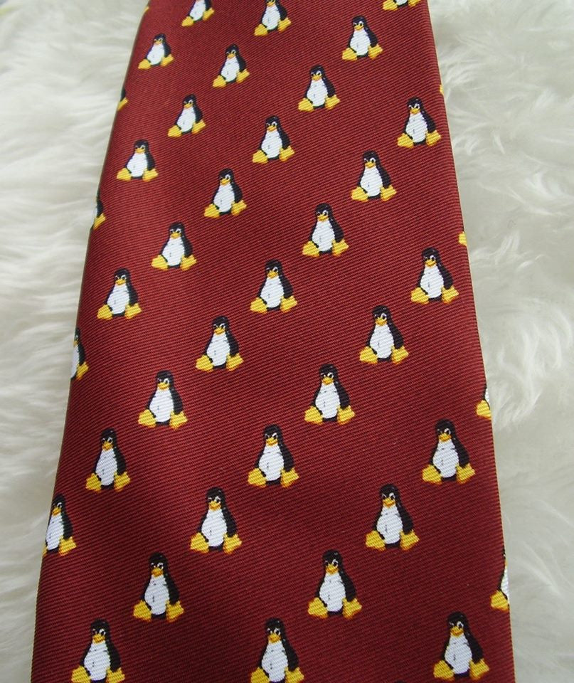 Linux Tux Penguin Tie in Revolutionary Red