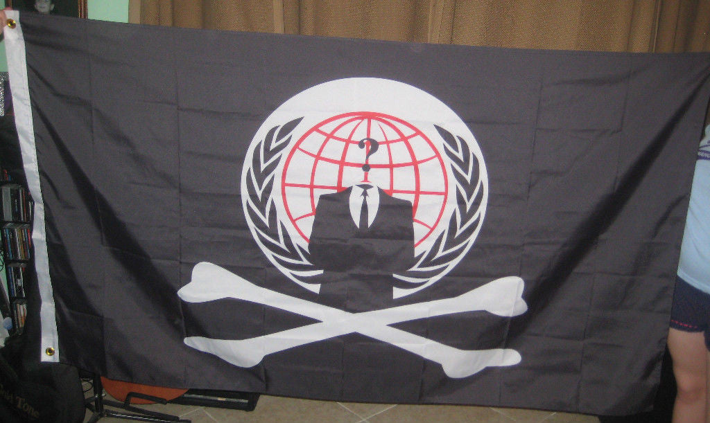 Anonymous Pirate Flag 5x3 Feet Banner NWO ANON 4Chan /b/ Free Anon Stickers Ship with Every Order!