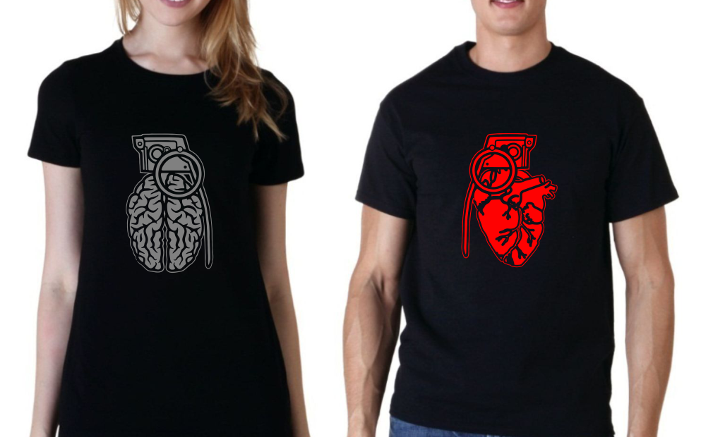 Heart and Brain for couples T-shirts x 2 | Blasted Rat