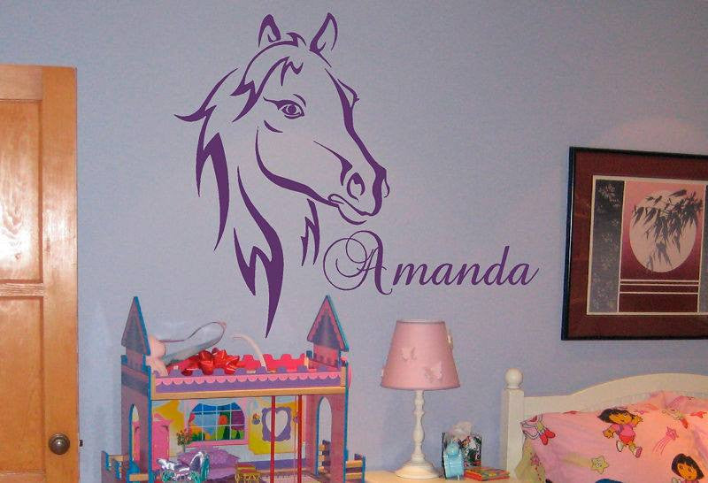 Pretty Horse Head with Your Name - 23" Die Cut Vinyl Wall Decal Sticker