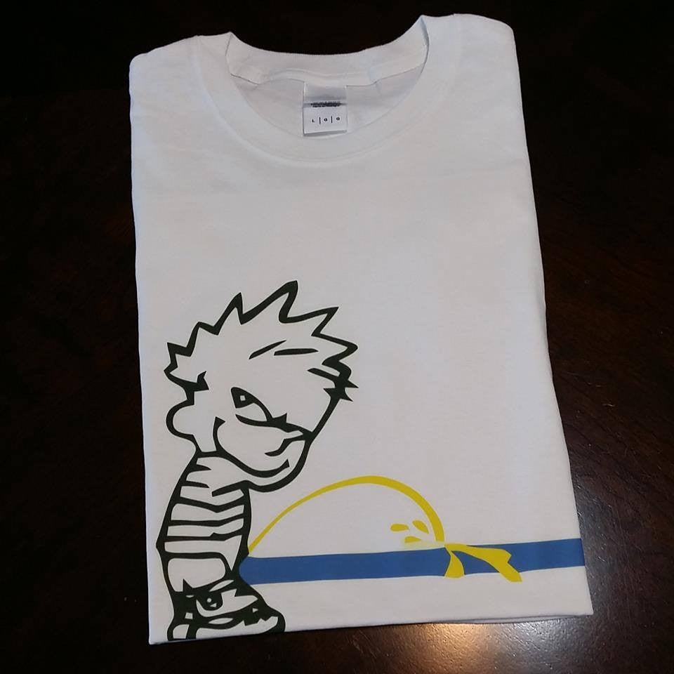 ACAB Calvin Pissing On The Thin Blue Line Color Art T-shirt | Blasted Rat