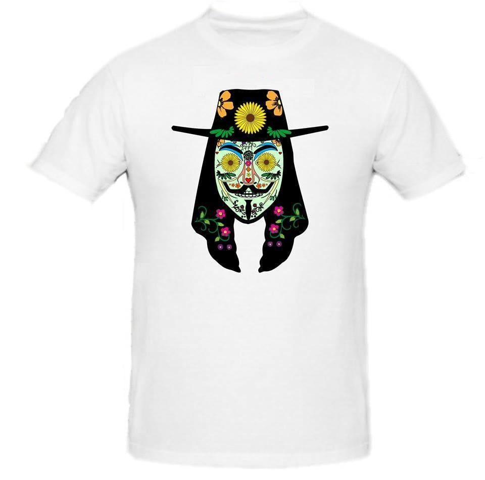 Day of the Dead Anonymous Black Hat Yellow Flower T-shirt | Blasted Rat