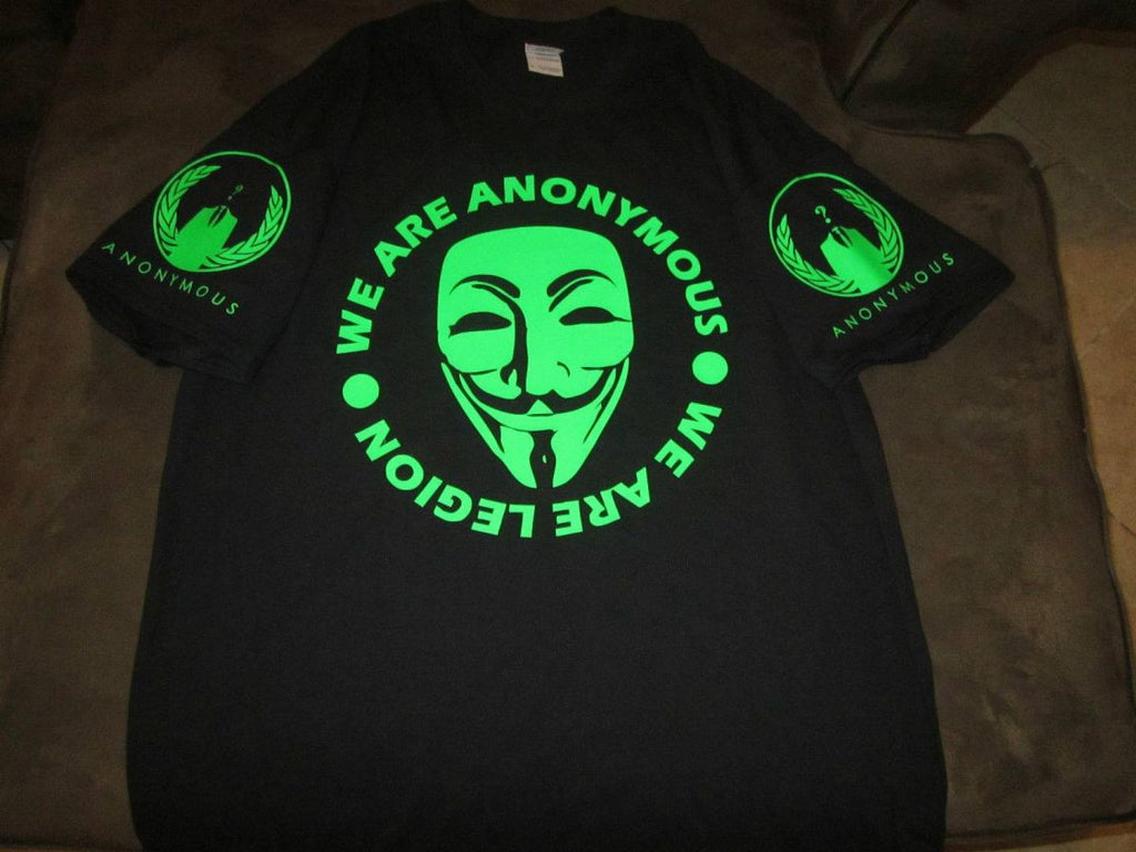 Anonymous We Are Legion Neon Sleeve Logos T-shirt | Blasted Rat