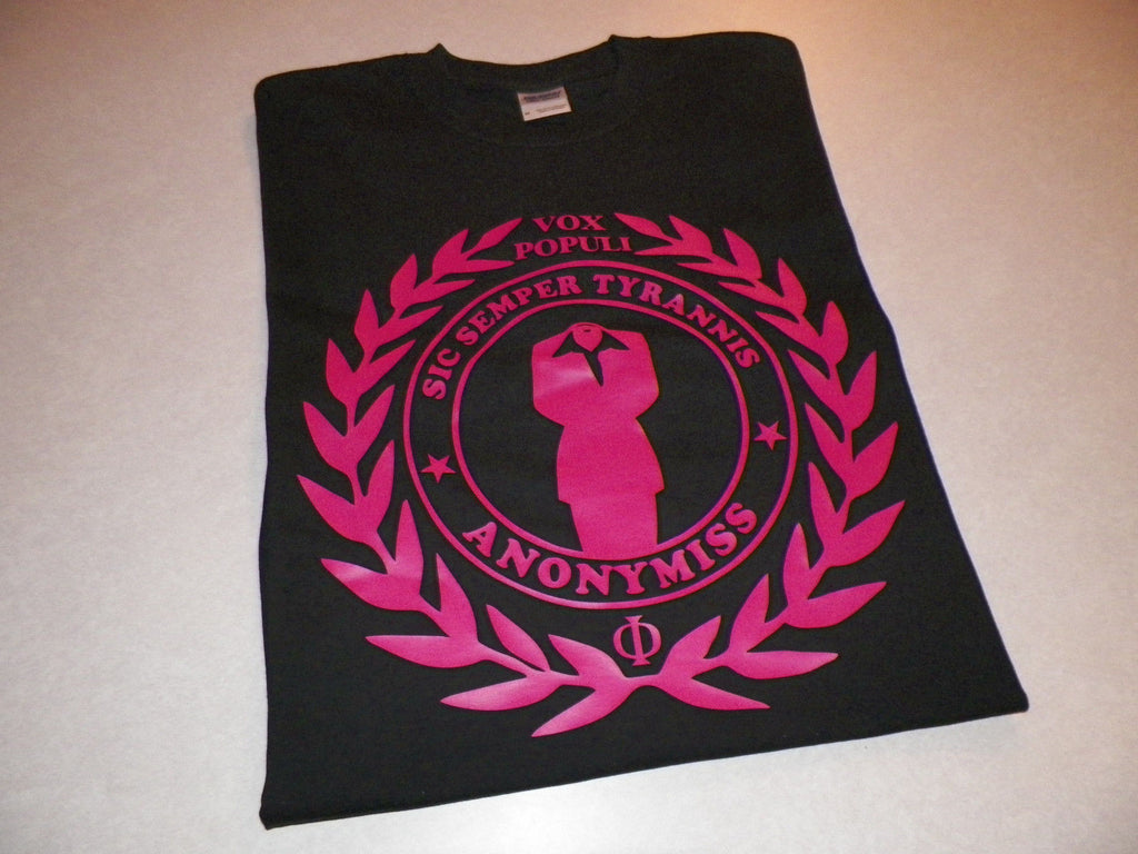 Anonymous Pink Crest Vox Populi Sic Semper Tyrannis Anonymiss T-shirt