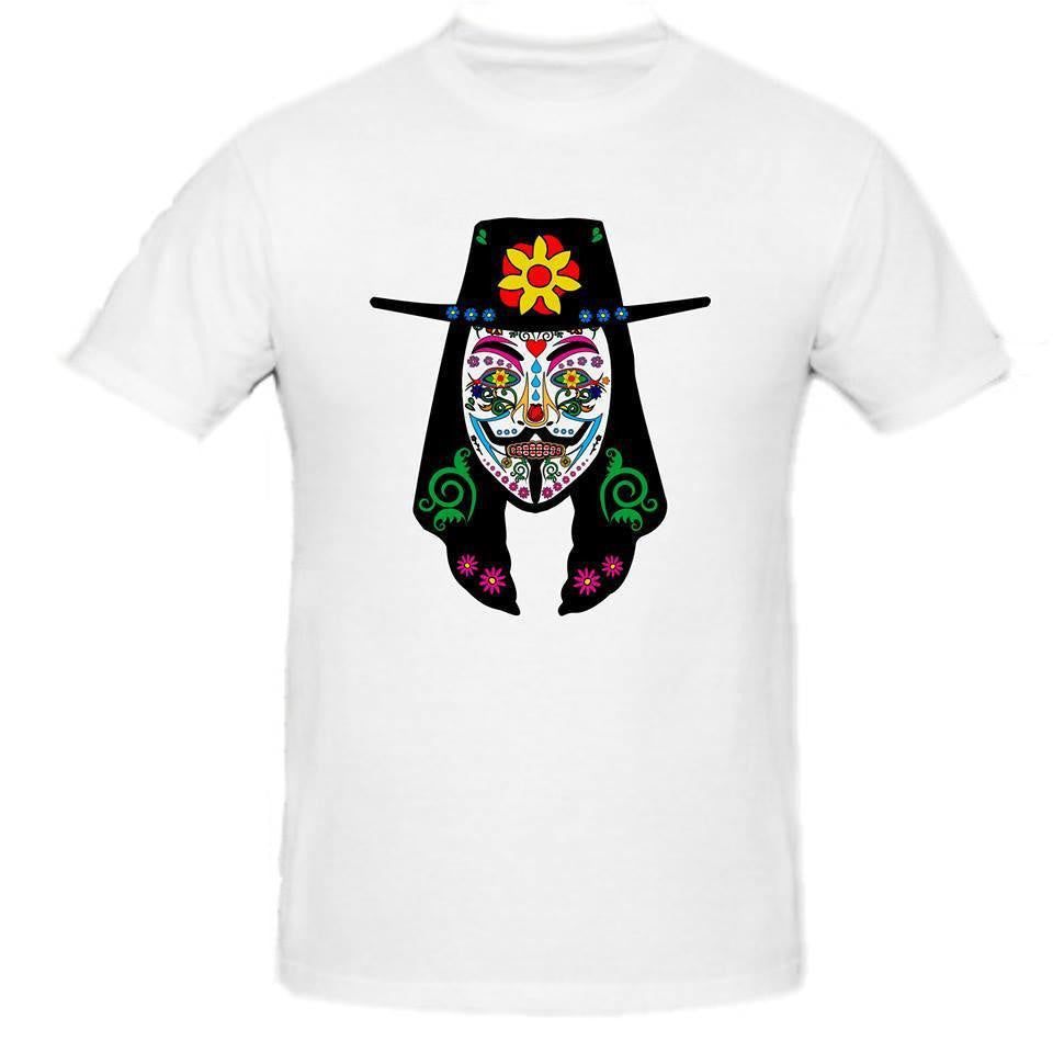 Day of the Dead Anonymous Vendetta Hat White Mask with Flower T-shirt | Blasted Rat