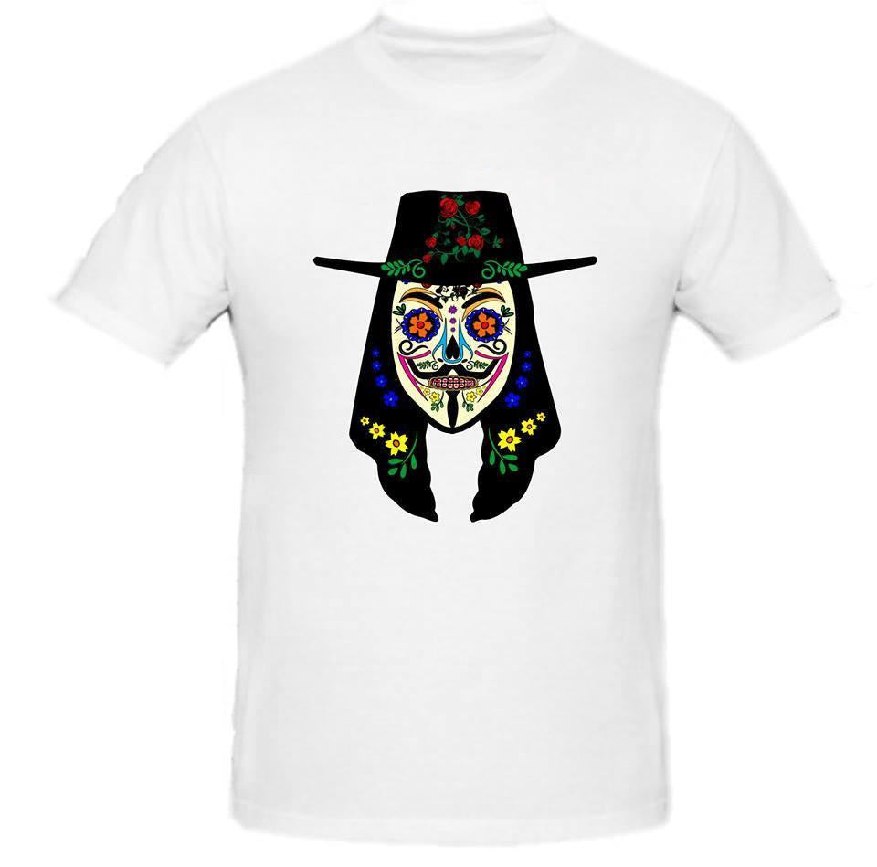 Day of the Dead Anonymous Black Hat Red Flower Vendetta T-shirt | Blasted Rat