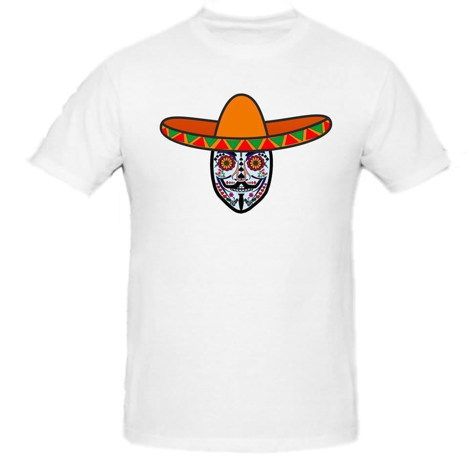 Day of the Dead Anonymous Orange Sombrero Blue Mask T-shirt | Blasted Rat