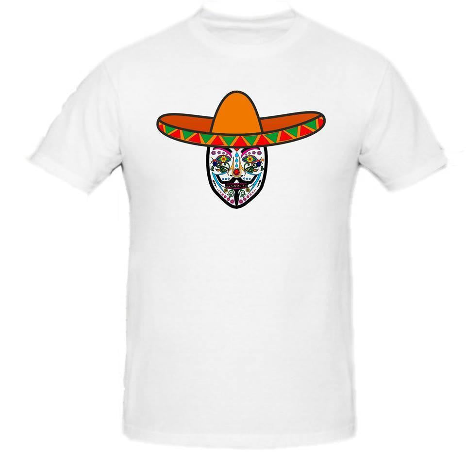 Day of the Dead Anonymous Orange Sombrero White Mask T-shirt | Blasted Rat