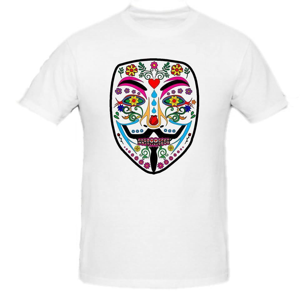 Day of the Dead Anonymous Vendetta Hat White Mask with Flower T-shirt | Blasted Rat