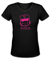 ACAB Hello Kitty  Police Hat All Cats Are Beautiful Ladies V-Neck T-shirt