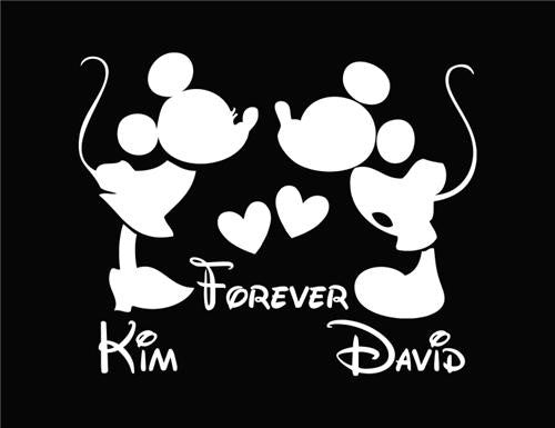 Mickey & Minnie Mouse customized with your names - Die Cut Vinyl Sticker Decal