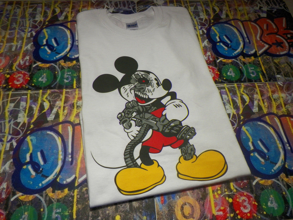 Mickey Mouse Cyborg with Mini Gun T-shirt