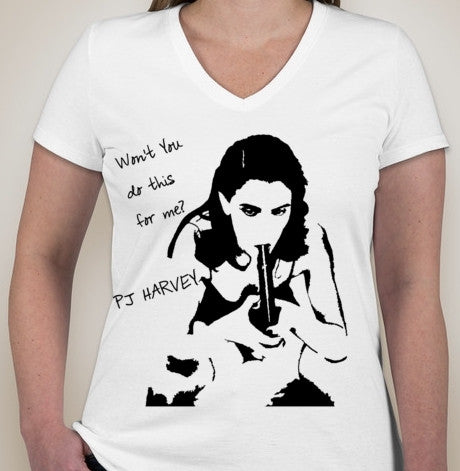 PJ Harvey With Gun Won't you do this for me V-Neck T-shirt