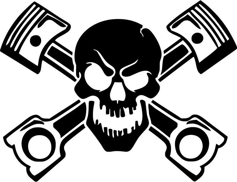 JDM Skull with Pistons Japanese Drift Racing  - Die Cut Vinyl Sticker Decal