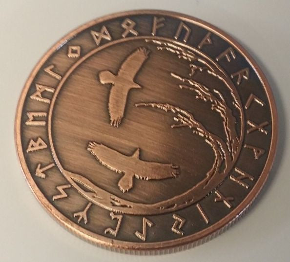 Viking Coin Ravens Huginn Muninn Yggdrasil Tree Of Life Runes Norse | heavy solid, plated with different tones | Blasted Rat