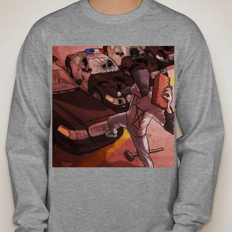 ACAB Brick vs Police Cars Riot Long Sleeve T-shirt | Blasted Rat