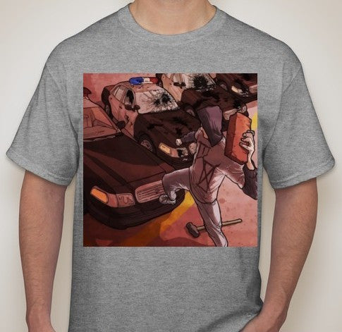 ACAB Brick vs Police Cars Riot T-shirt | Blasted Rat