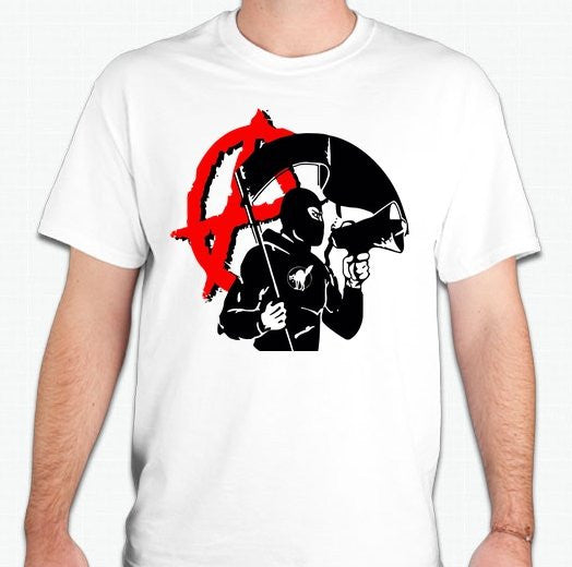 Anarchist Masked With Black Flag Megaphone T-shirt | Blasted Rat