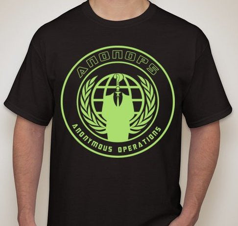 Anonymous Anonops Crest Neon Green Art T-shirt