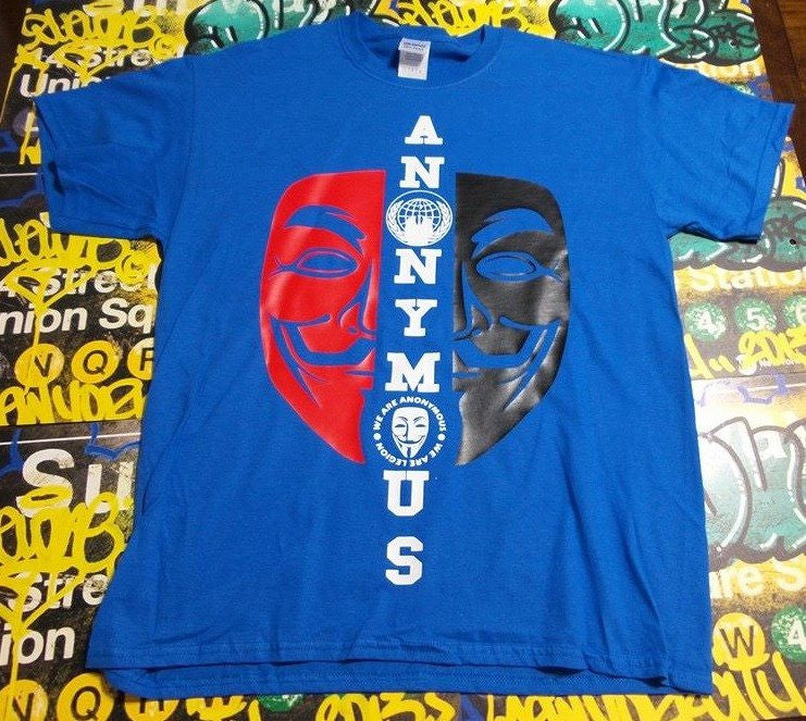 Anonymous Anarchist Red&Black Mask White Text T-shirt