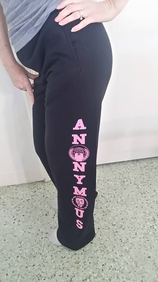 Anonymiss Pink Art Sweatpants One Sided Elastic Tight Bottom