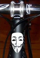Anonymous Mask | Bicycle Head Badge Decal | Die Cut Vinyl Sticker | Blasted Rat