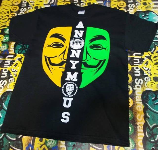 Anonymous Yellow Neon Green Mask White Text T-shirt
