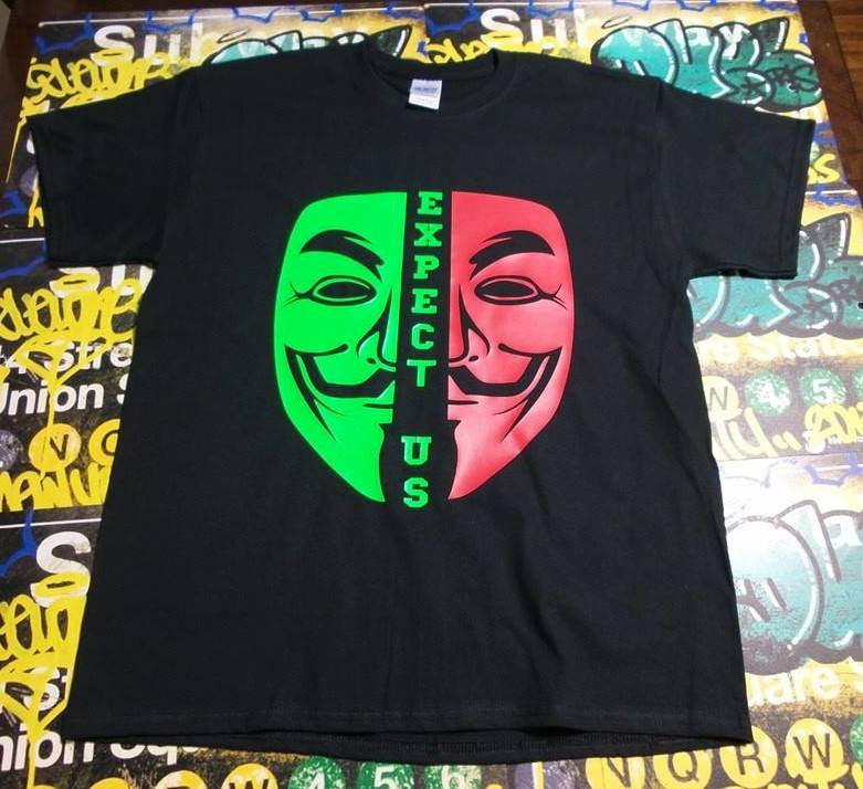 Anonymous Expect Us Neon Green Red Mask T-shirt