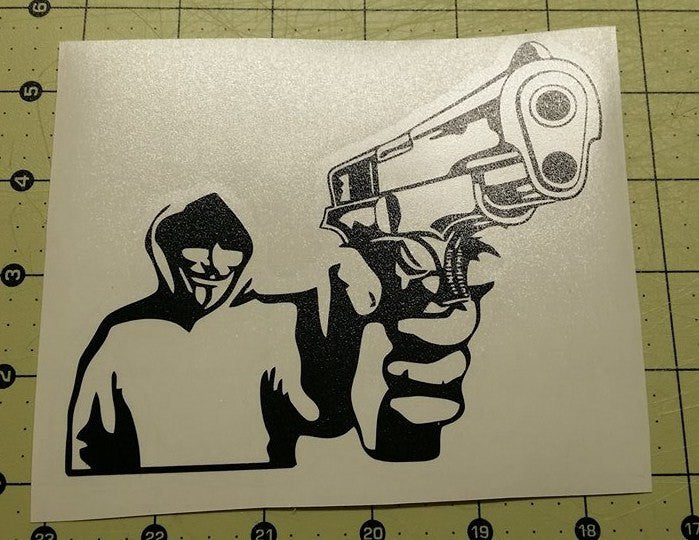 Anonymous In Hoodie With Gun | Die Cut Vinyl Sticker Decal
