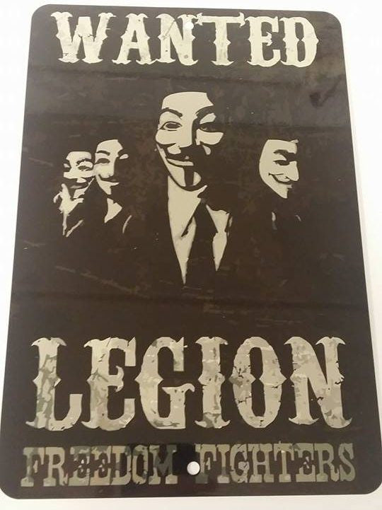Anonymous Legion Freedom Fighters Metal Sign 12x8 Inch | Blasted Rat
