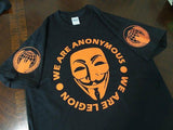 Anonymous Orange Mask Art With Crest Sleeve Logos T-shirt