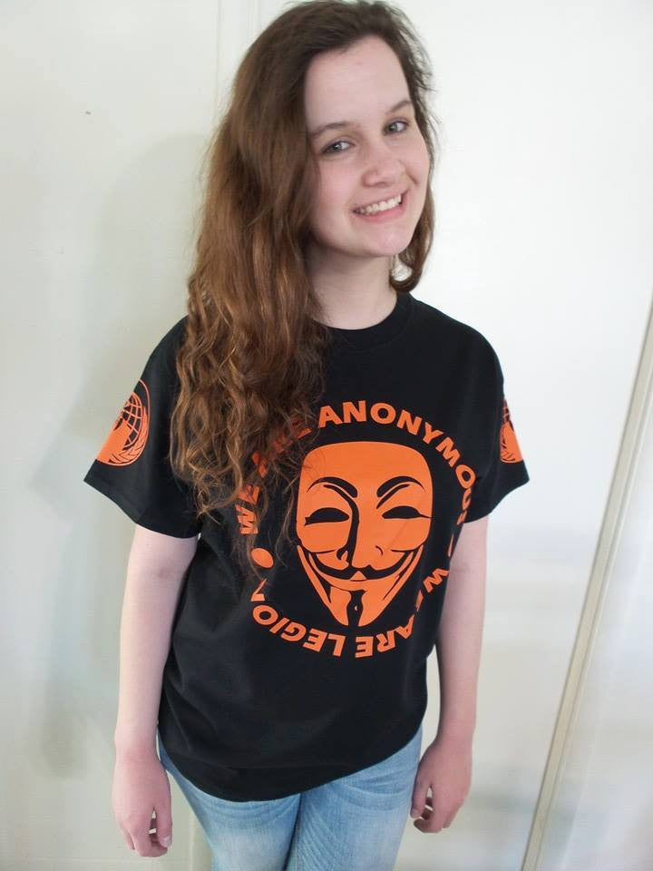 Anonymous Orange Mask Art With Crest Sleeve Logos T-shirt