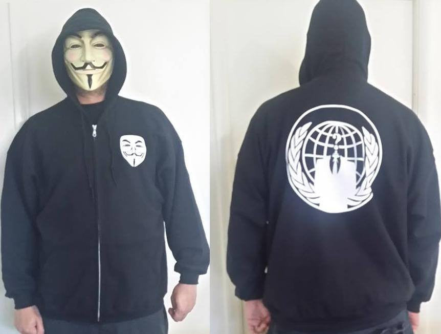 Anonymous Small Mask In Front Anon Crest On Back 2 Sided Full-Zip Hoodie