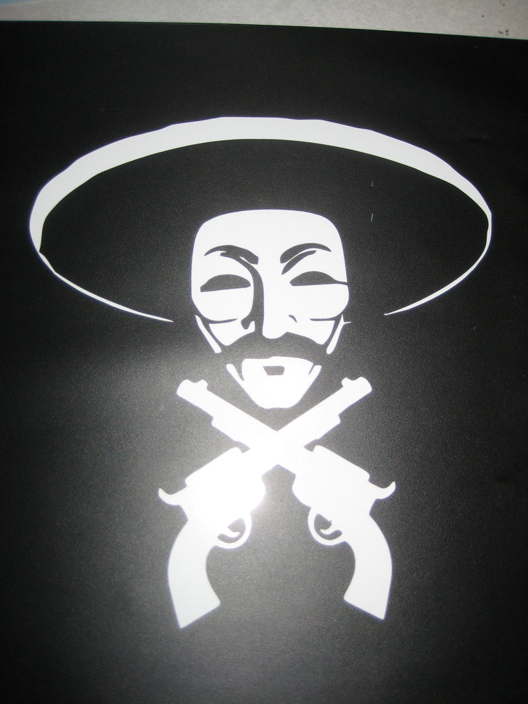 Anonymous Bandito with Guns Die Cut Vinyl Sticker Decal
