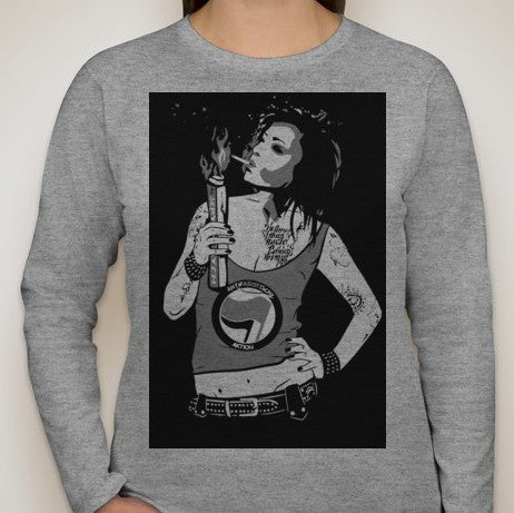 Antifa Aktion Girl Long Sleeve Women T-shirt | Blasted Rat