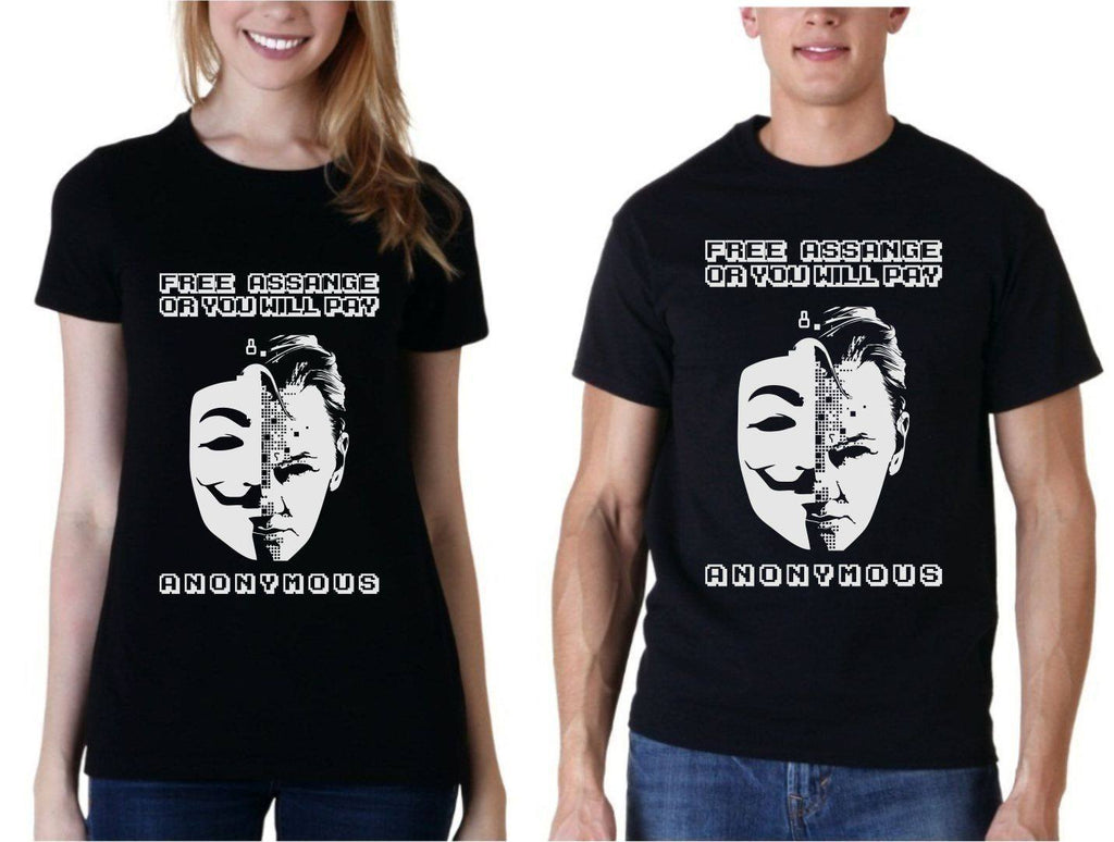 Free Julian Assange OR YOU WILL PAY!  Anonymous Wikileaks Hacker t shirt