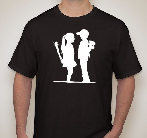 Banksy Girl Meets Boy With Baseball Bat T-shirt