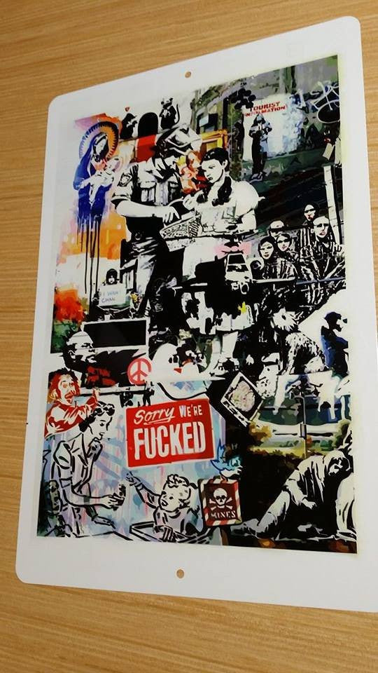 Banksy Montage Metal Sign We Are Fucked Mines Dorothy Police 17x11 Inch | Blasted Rat